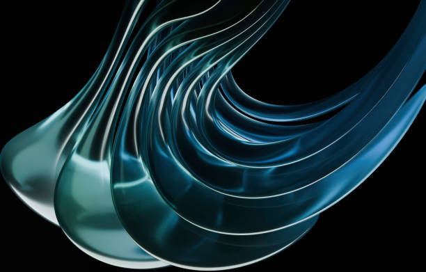 Abstract geometric background, translucent iridescent sheets with dispersion light on purple backdrop. Curvy shapes in glass, plastic or acrylic. Refraction effect of rays, modern wallpaper, 3d render
