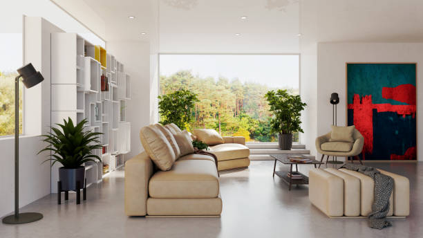 istock Large luxury modern bright interiors Living room mockup illustration 3D rendering image 2192129492