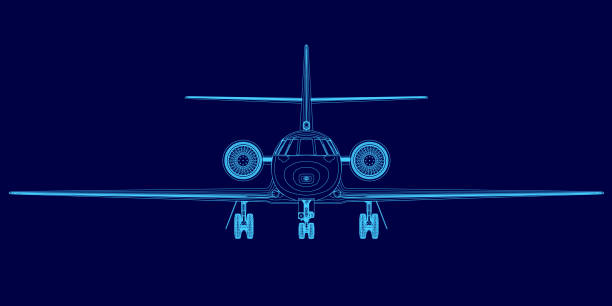 istock Blue airplane with a tail and a engine. The plane is in the air and is about to land 2192132078
