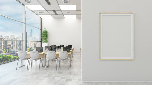 Close-up View of Empty Poster On Modern Classroom's Wall