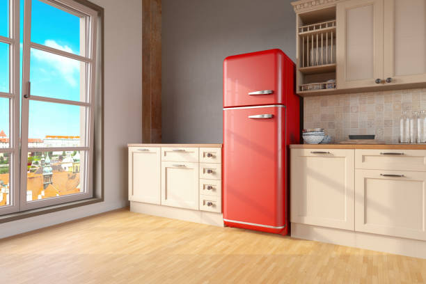 istock Stylish Kitchen with Vintage Red Refrigerator 2192133574
