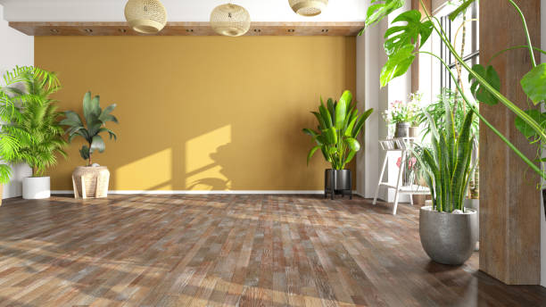 istock Empty Room with a Beige Wall and Green Indoor Plants 2192133580