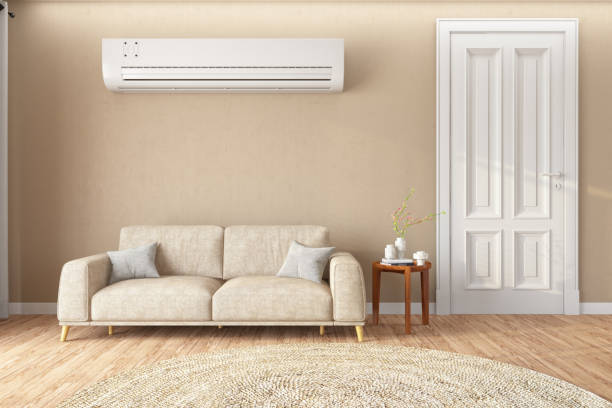 istock Modern Scandinavian Style Interior with a Sofa and Air Conditioner 2192133837