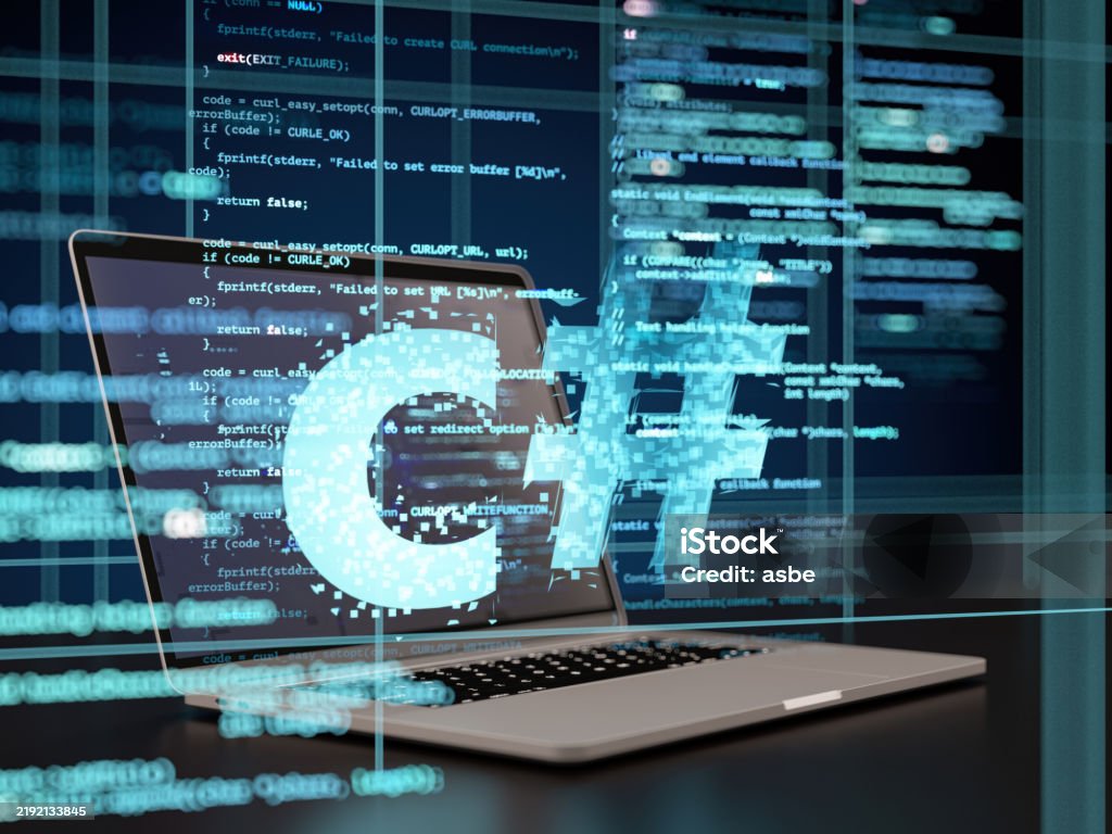 C Programming Language Concept With Computer Code And Laptop Stock ...
