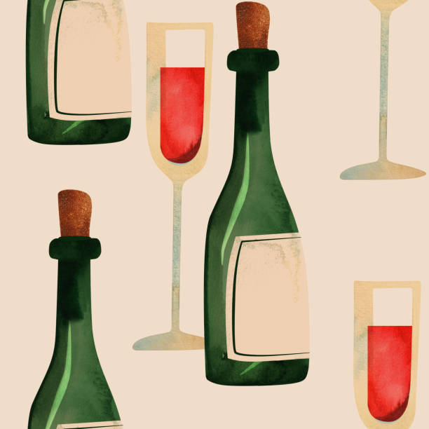 istock Red wine. Glasses and bottles. Seamless pattern for textiles and wrapping paper for the holiday. 2192134439