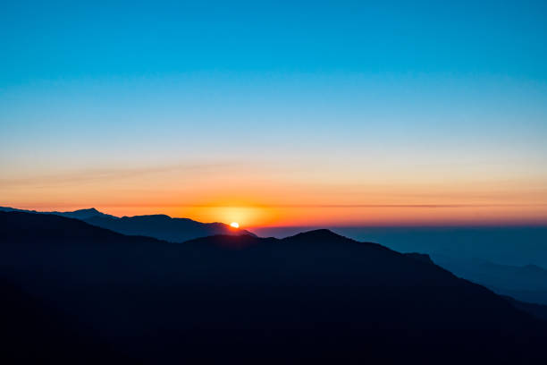 Landscape view of Gloomy Sunrise over the Mountain  in Kaski Nepal.