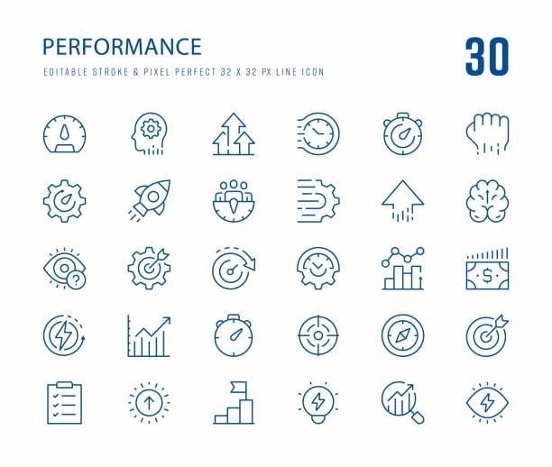 Performance Icon Set Performance Editable Stroke - Pixel Perfect - Line Icons kpi-indicators stock illustrations