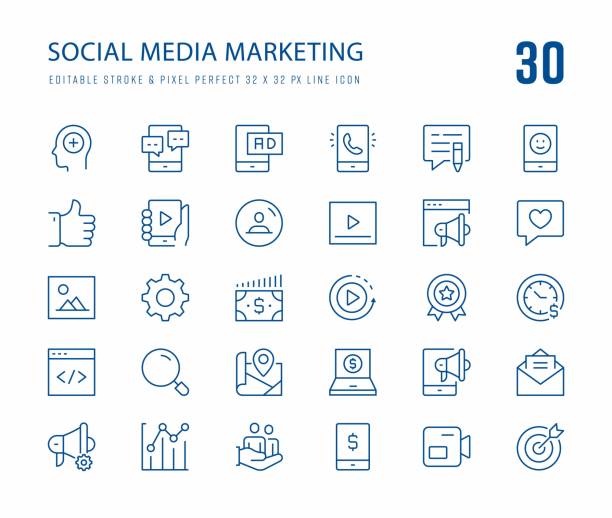 sada ikon marketingu sociálních médií - ikona sociálních médií stock ilustrace