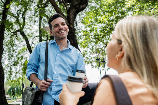 istock Businessman talking with coworker outdoors 2192149378