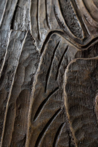 istock Dark wood texture showing carvings and grain creating abstract pattern 2192157897