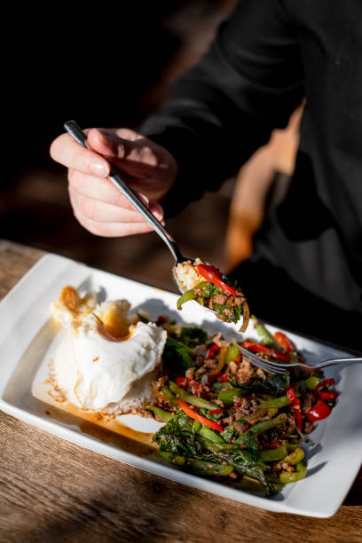 istock Stir-Fried Chicken with Hot Basil, Served with Steamed Rice and a Sunny-Side-Up Egg 2192160434