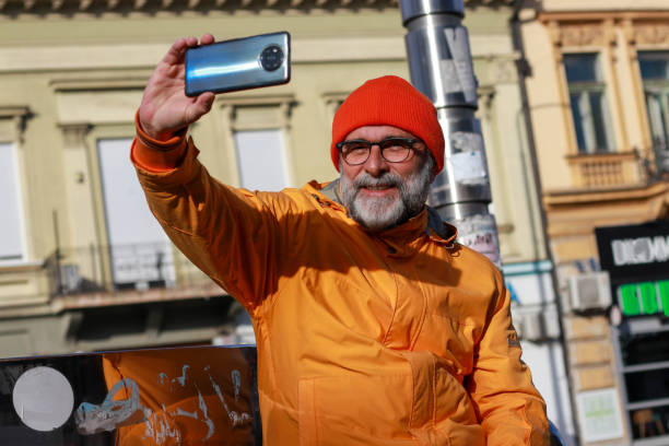 istock Senior man positive emotions make a selfie 2192163766