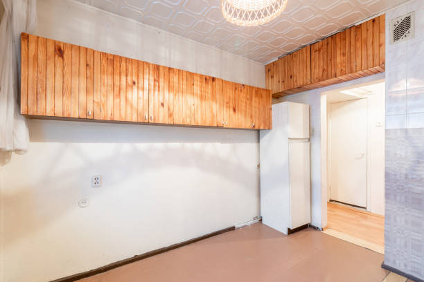 istock Cozy Home Kitchen Interior with Wooden Cabinets and Bright Ambient Lighting. Retro, Old Style. 2192169222