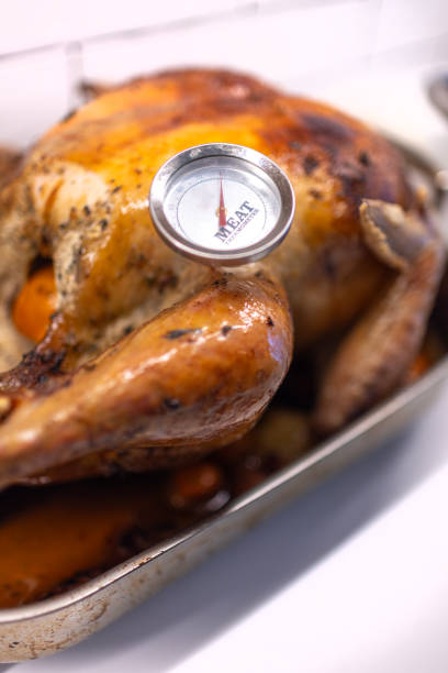 istock Meat thermometer checking the temperature of a freshly cooked turkey making sure its safe to eat 2192179719