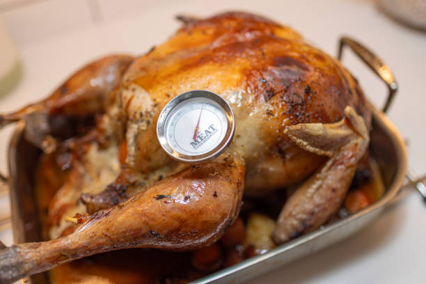 istock Meat thermometer checking the temperature of a freshly cooked turkey making sure its safe to eat 2192179720