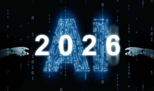 istock Happy new year 2026. Robot's hands are activating ear 2026, with binary code and AI text in the background, to start or begin the new coming year. 2192190905
