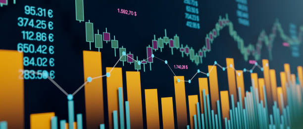 istock Close-up of stock exchange charts, bar graph and market data, abstract composition. 2192191546