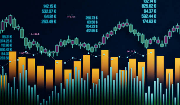 istock Blue and yellow charts, bar graphs and data in a abstract concept. 2192191695