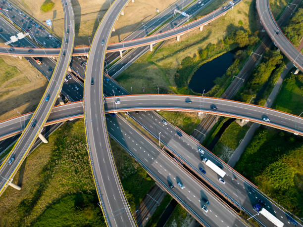 istock Aerial view of a cloverleaf interchange highway, The Haque, Holland 2192193642