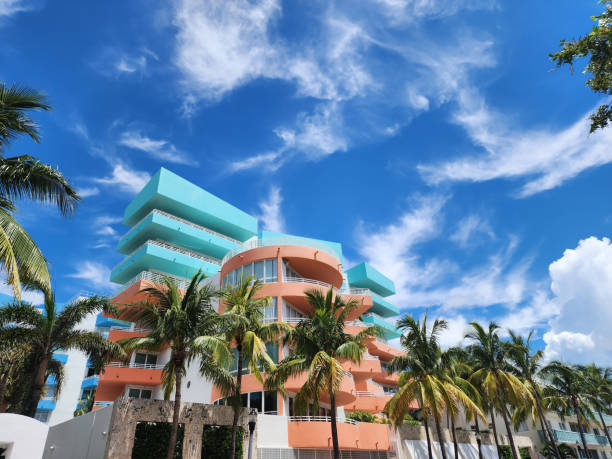 istock Art Deco building architecture. Architectural building. Art deco architectural district. Art Deco. Modern building of Miami beach, Florida. Ocean drive. Miami South Beach in Ocean Drive. Modernity 2192195674