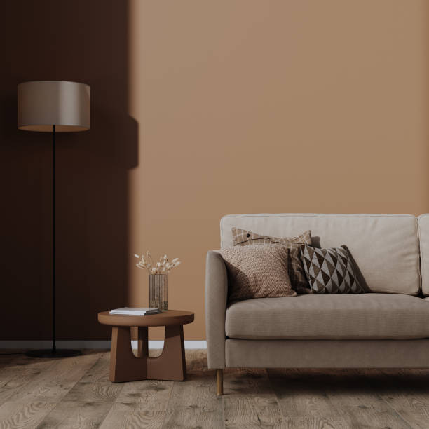 istock Modern living room interior mock-up, mocha mousse brown color, 3d render 2192199635