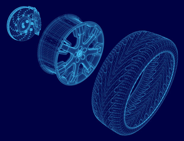 istock Blue image of a tire with a blue background. The tire is shown in different stages of its life, from a new tire to a worn tire. Concept of the tire's journey and the wear 2192200736