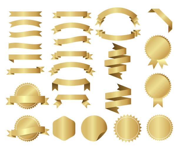 goldene bänder - rosette stock-grafiken, -clipart, -cartoons und -symbole