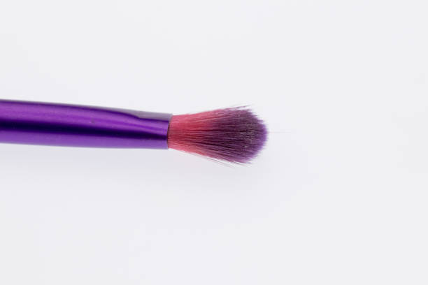 Purple and pink makeup brush close up . High quality photo