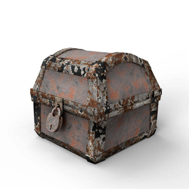 istock Closed Medieval Chest with Padlock Isolated on White Background. 3D Illustration. File with Clipping Path. 2192203497