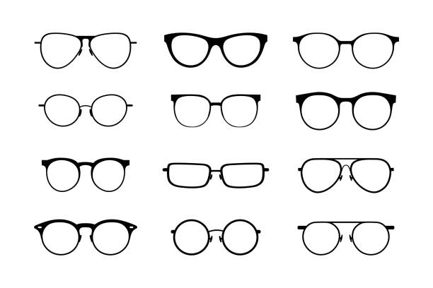illustrations, cliparts, dessins animés et icônes de une collection de douze modèles de montures de lunettes différents - lunettes de vue