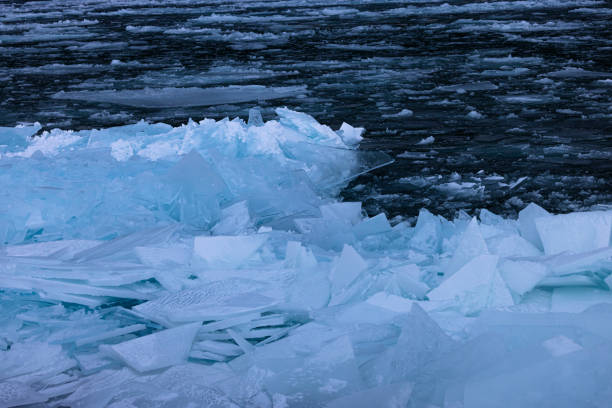 The icy water of Lake Ontario on a cold winter day.