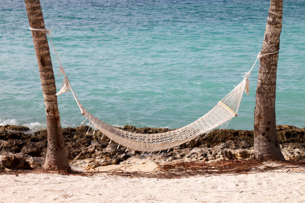 A Hammock at the Bany beach bay with pristine caribbean waters in Guardalavaca, Hoguin province, Cuba