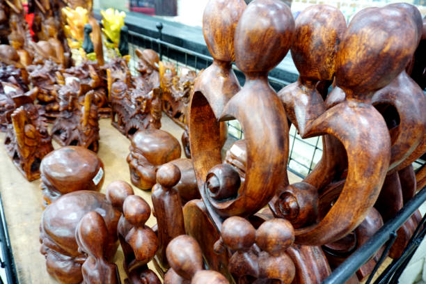 Wooden souvenir shop in Bali, Indonesia stock photo