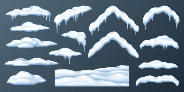 istock Snow piles caps snowdrifts and icicles realistic icons set 2192214466