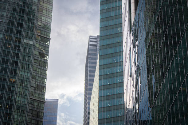 Big skyscrapers in middle of downtown district.Singapore cityscape.