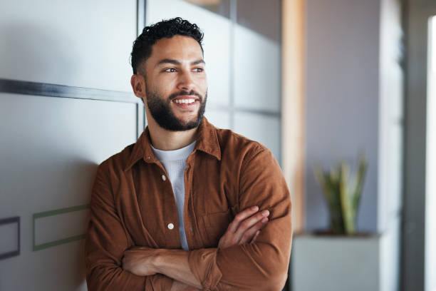 Confident Man Leaning and Looking Away