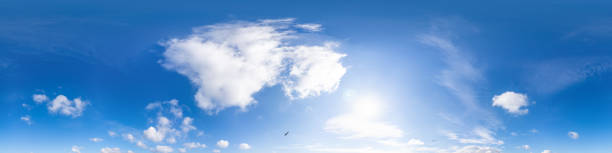 istock Sky 360 panorama - Bright blue sky filled with fluffy white Cumulus clouds. Seamless hdr spherical 360 panorama. Sky dome sky replacement for aerial drone 360 panoramas. Weather and climate change 2192217757