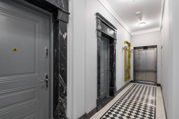 istock Elegant Hallway with Marble Door Frames and Elevator 2192217931