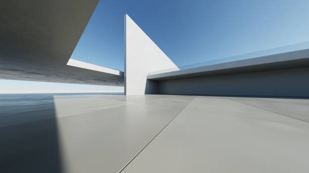 istock 3d render of abstract modern concrete architecture with empty cement floor, minimal exterior, car presentation background 2192221018