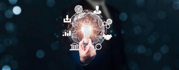 istock Businessman hold light bulb with virtual Global Internet connection. globe internet connection application technology and digital marketing, Financial and banking. Business technology concept. 2192228838