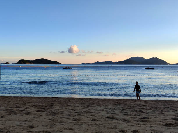 Seascape view from the idyllic Repulse Bay beach, Hong Kong island South coast.