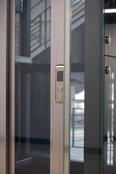 istock Close-up of Modern Elevator Control Panel and Glass Door 2192231236