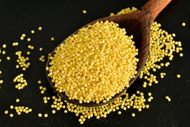 istock Millet groats in a wooden spoon. 2192232838