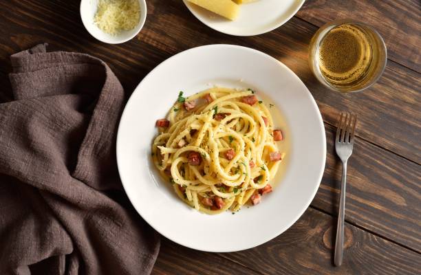 istock Carbonara pasta, spaghetti with crisp pancetta and black pepper 2192232865