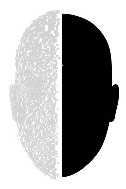 istock Black and white face with a white line dividing it. The illustration has a mood of loneliness and isolation 2192233198
