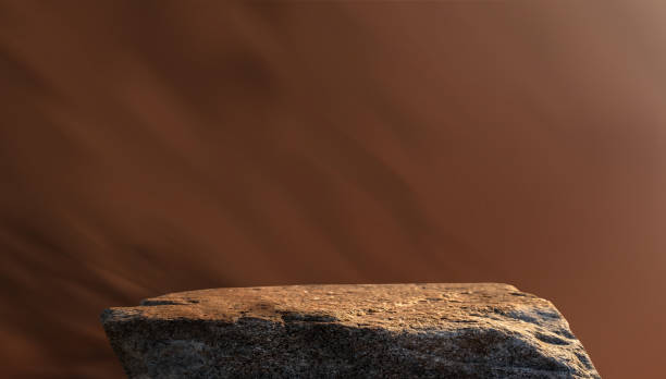 Stone Rock Podium on Abstract background brown studio room with shadow,light for product present.Backdrop background gradient light texture on wall in Trend Color Year 2025 Mocha mousse