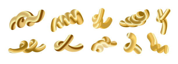 istock Set of 3d golden metallic twisted liquid lines shapes 2192239037