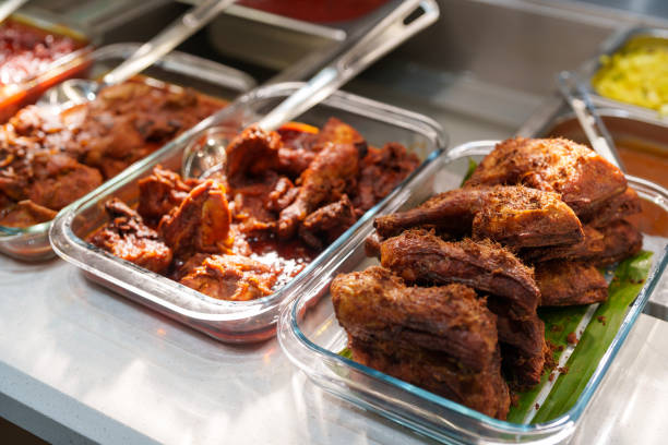 A close-up of a selection of delicious ayam berempah \