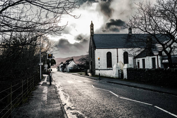 Scenes of Ullapool village on the shores of Loch Broom in the North West Highlands of Scotland. Cold and wet weather on a New Years Eve.