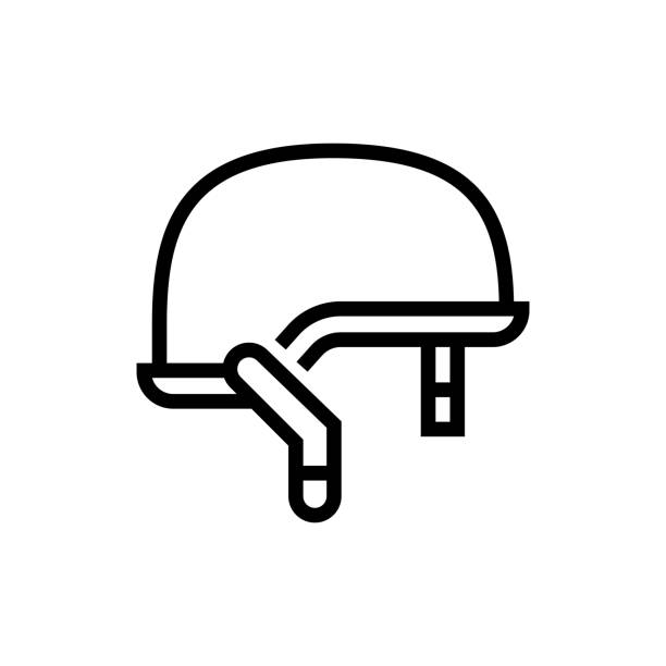 ilustraciones, imágenes clip art, dibujos animados e iconos de stock de casco del ejército e icono de la línea del uniforme militar. - casco militar